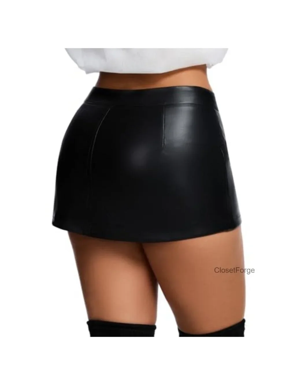 Faux Leather High Waist Skort with Shorts Hidden Inside, Stretchy PU Leather